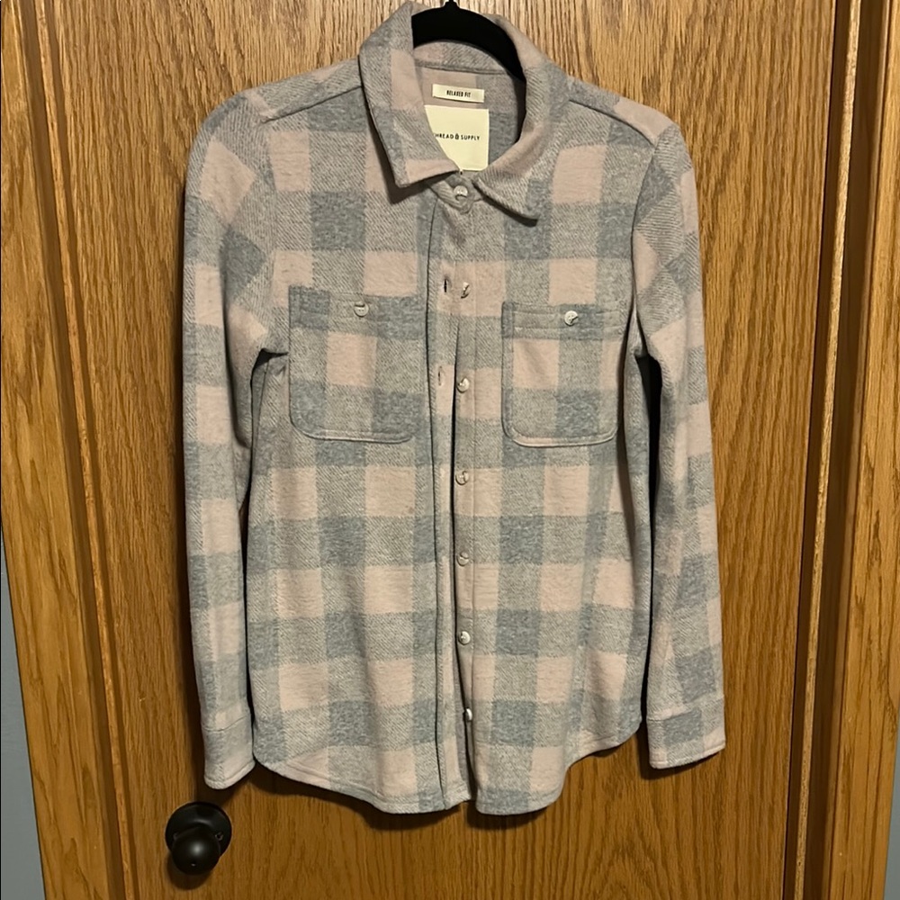 Thread & Supply Plaid Button Down Shirt - Gray and Cream